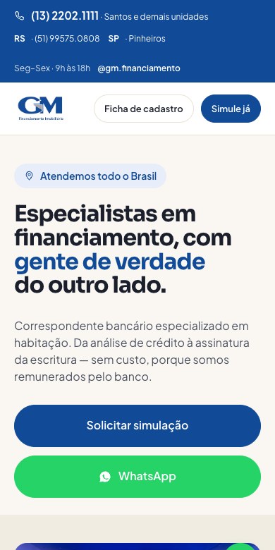 Site da GM Financiamento no celular